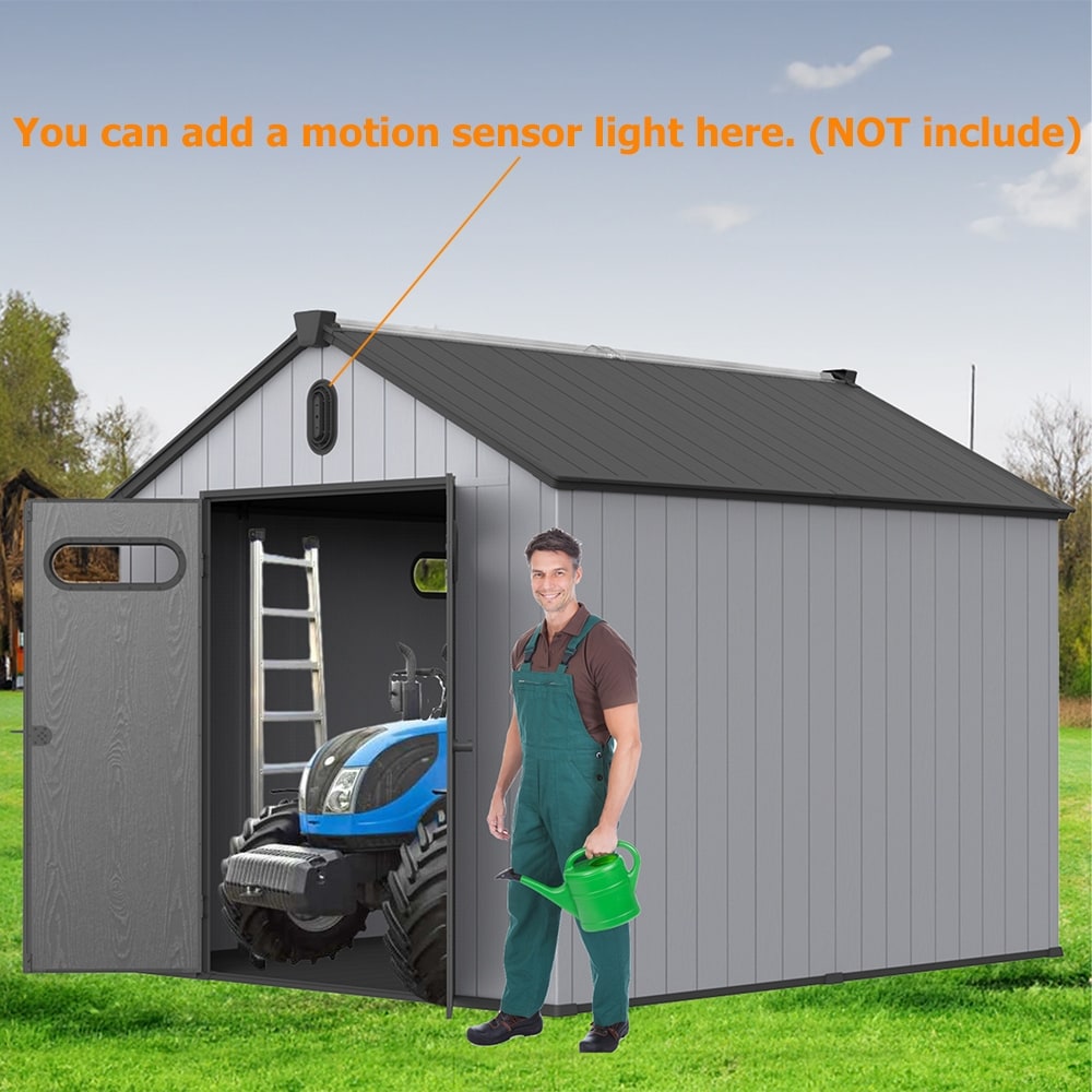 Abri de jardin en résine pour extérieur, résistant aux intempéries, avec plancher, modèle Spire Tool Shed, dimensions : 6 pi x 4 pi / 6 pi x 8 pi / 8 pi x 6 pi / 8 pi x 10 pi