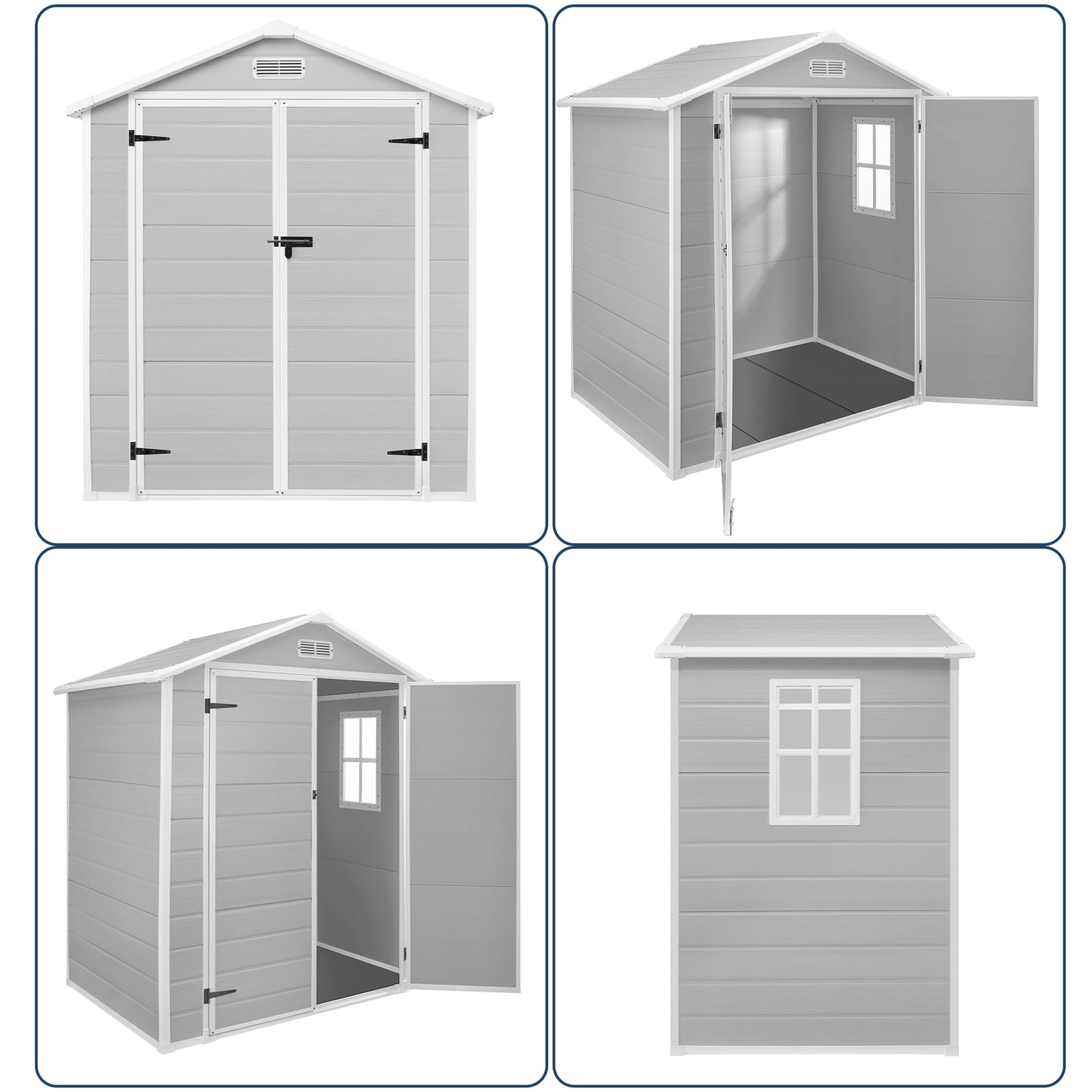 Abri de jardin en résine pour extérieur, résistant aux intempéries, avec plancher, modèle Spire Tool Shed, dimensions : 6 pi x 4 pi / 6 pi x 8 pi / 8 pi x 6 pi / 8 pi x 10 pi
