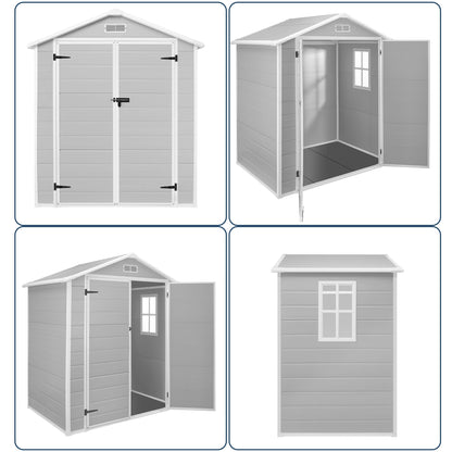 Abri de jardin en résine pour extérieur, résistant aux intempéries, avec plancher, modèle Spire Tool Shed, dimensions : 6 pi x 4 pi / 6 pi x 8 pi / 8 pi x 6 pi / 8 pi x 10 pi