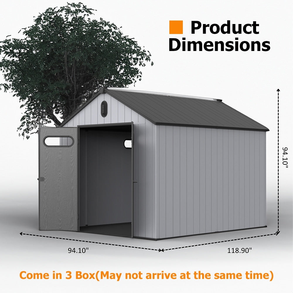 Abri de jardin en résine pour extérieur, résistant aux intempéries, avec plancher, modèle Spire Tool Shed, dimensions : 6 pi x 4 pi / 6 pi x 8 pi / 8 pi x 6 pi / 8 pi x 10 pi
