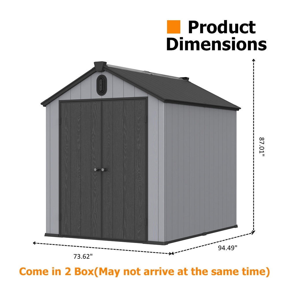 Abri de jardin en résine pour extérieur, résistant aux intempéries, avec plancher, modèle Spire Tool Shed, dimensions : 6 pi x 4 pi / 6 pi x 8 pi / 8 pi x 6 pi / 8 pi x 10 pi