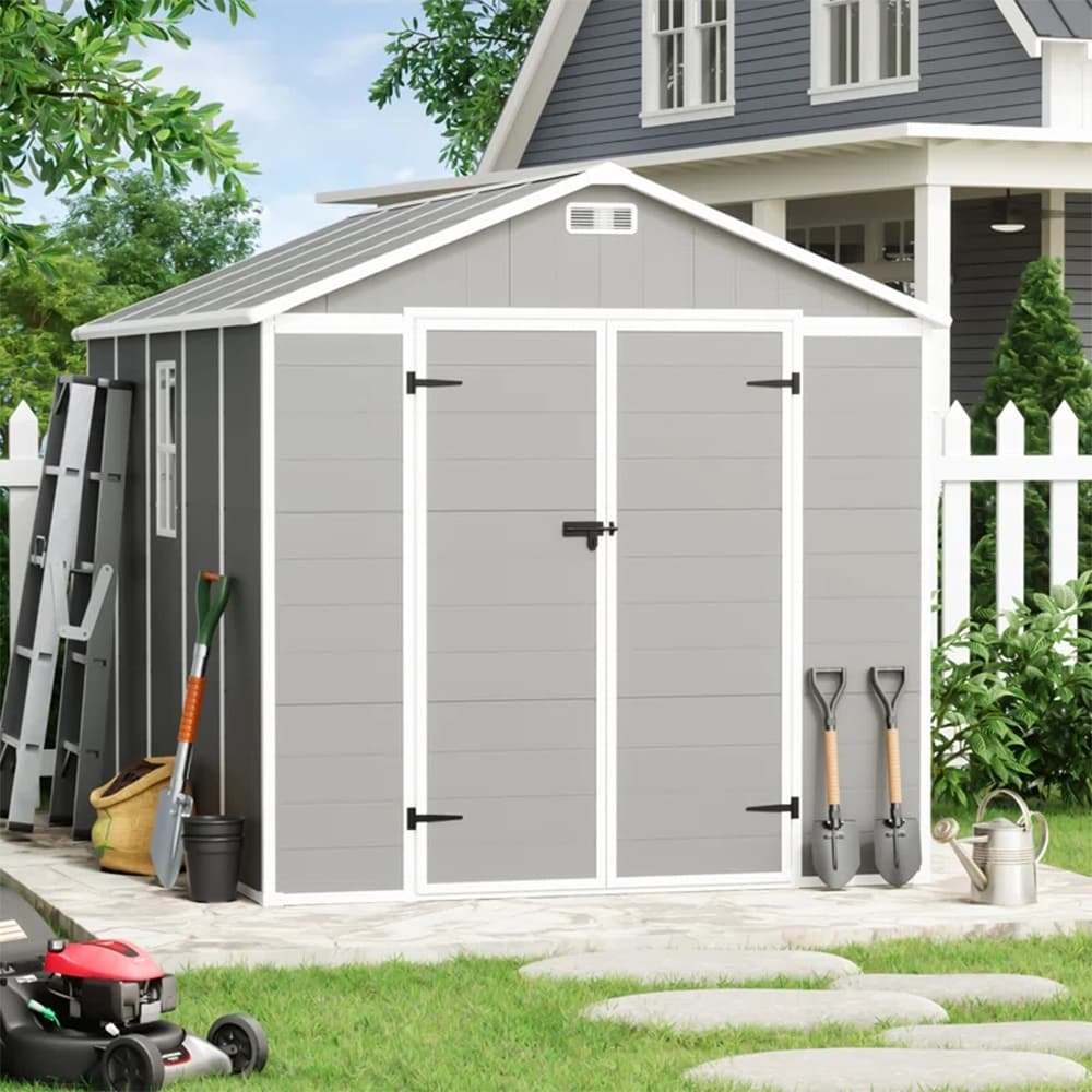 Abri de jardin en résine pour extérieur, résistant aux intempéries, avec plancher, modèle Spire Tool Shed, dimensions : 6 pi x 4 pi / 6 pi x 8 pi / 8 pi x 6 pi / 8 pi x 10 pi