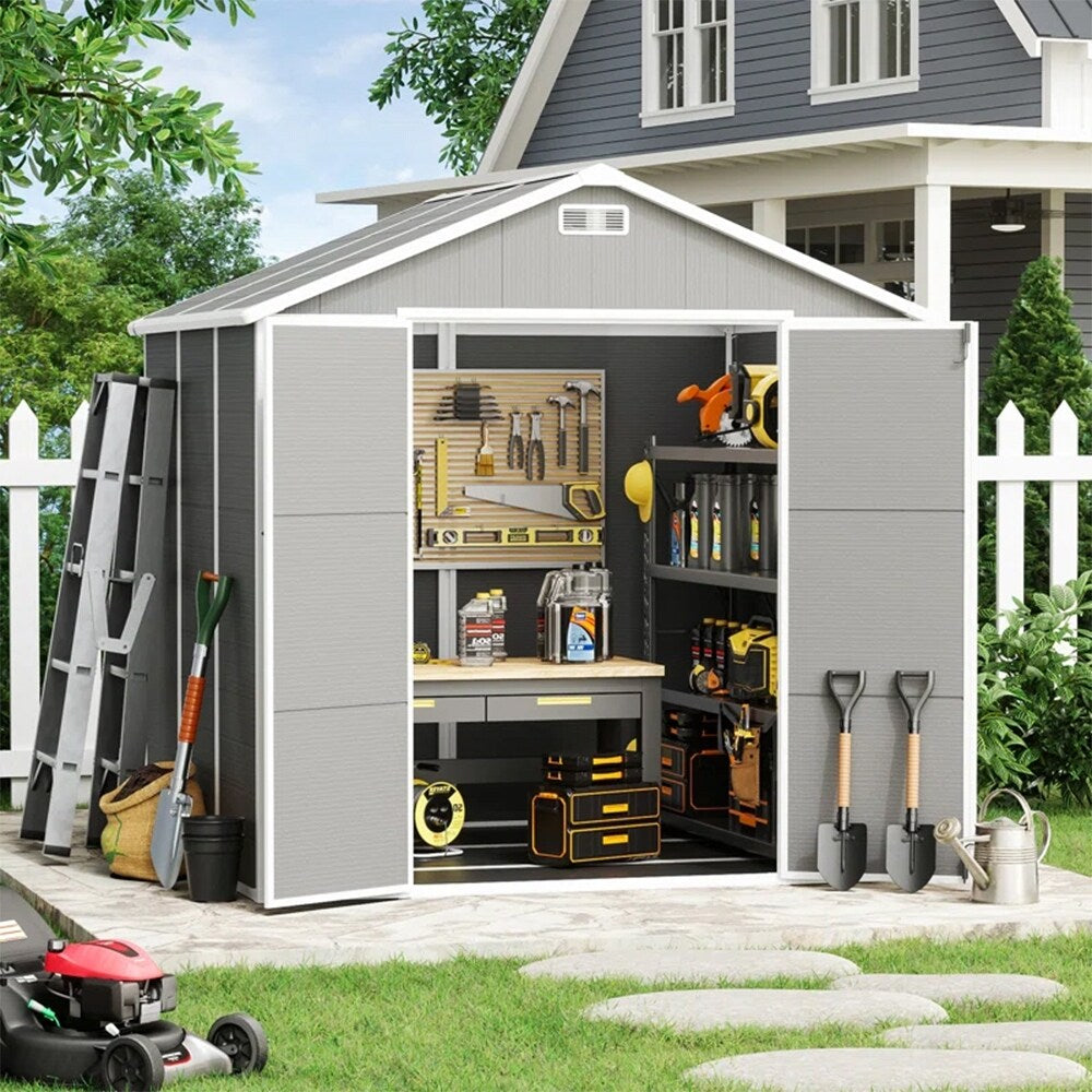 Abri de jardin en résine pour extérieur, résistant aux intempéries, avec plancher, modèle Spire Tool Shed, dimensions : 6 pi x 4 pi / 6 pi x 8 pi / 8 pi x 6 pi / 8 pi x 10 pi