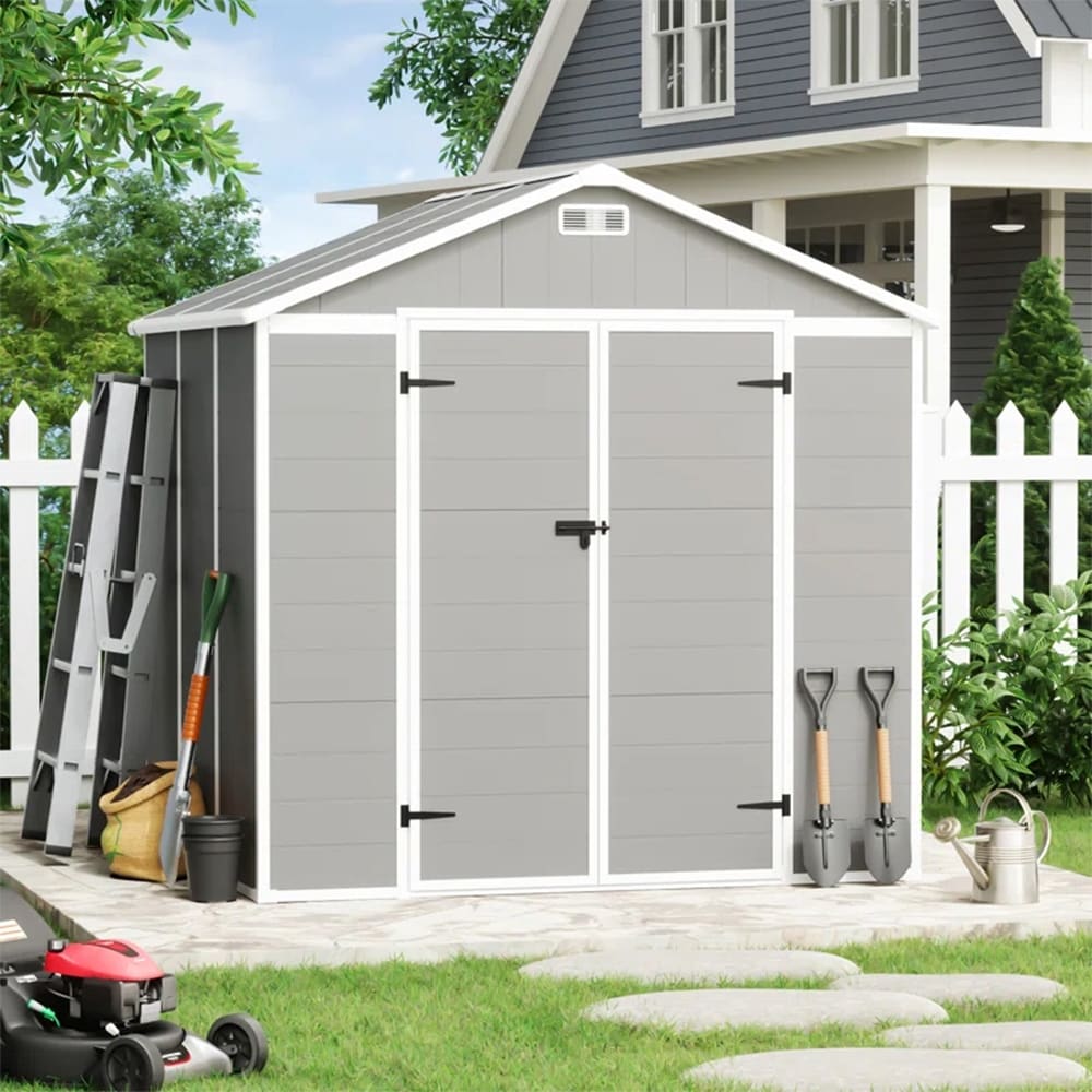 Abri de jardin en résine pour extérieur, résistant aux intempéries, avec plancher, modèle Spire Tool Shed, dimensions : 6 pi x 4 pi / 6 pi x 8 pi / 8 pi x 6 pi / 8 pi x 10 pi
