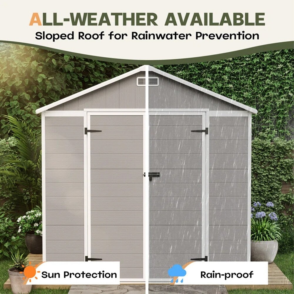 Abri de jardin en résine pour extérieur, résistant aux intempéries, avec plancher, modèle Spire Tool Shed, dimensions : 6 pi x 4 pi / 6 pi x 8 pi / 8 pi x 6 pi / 8 pi x 10 pi
