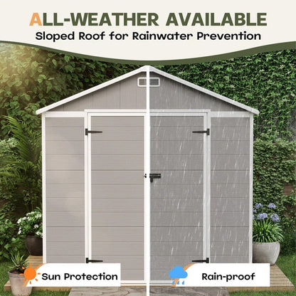 Abri de jardin en résine pour extérieur, résistant aux intempéries, avec plancher, modèle Spire Tool Shed, dimensions : 6 pi x 4 pi / 6 pi x 8 pi / 8 pi x 6 pi / 8 pi x 10 pi
