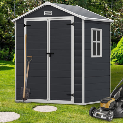 Abri de jardin en résine pour extérieur, résistant aux intempéries, avec plancher, modèle Spire Tool Shed, dimensions : 6 pi x 4 pi / 6 pi x 8 pi / 8 pi x 6 pi / 8 pi x 10 pi