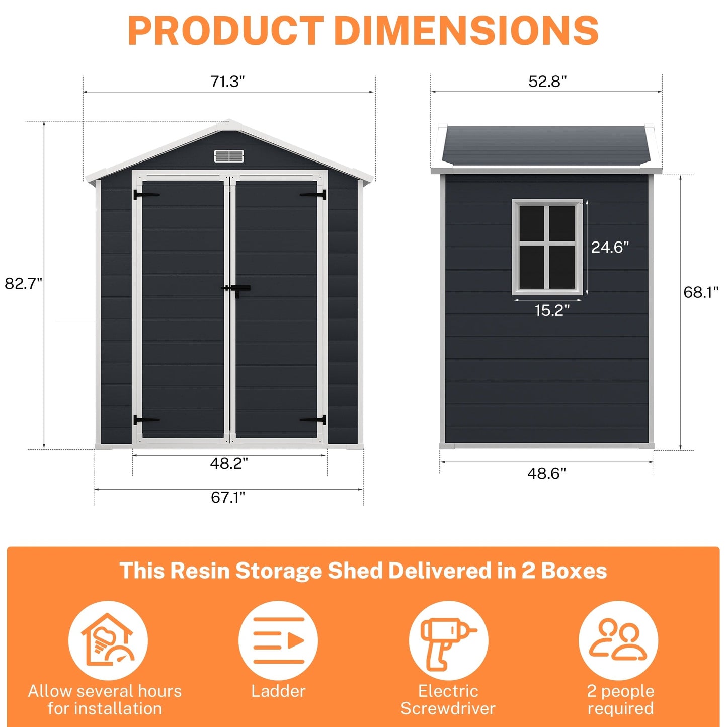 Abri de jardin en résine pour extérieur, résistant aux intempéries, avec plancher, modèle Spire Tool Shed, dimensions : 6 pi x 4 pi / 6 pi x 8 pi / 8 pi x 6 pi / 8 pi x 10 pi
