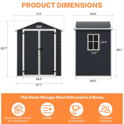 Abri de jardin en résine pour extérieur, résistant aux intempéries, avec plancher, modèle Spire Tool Shed, dimensions : 6 pi x 4 pi / 6 pi x 8 pi / 8 pi x 6 pi / 8 pi x 10 pi
