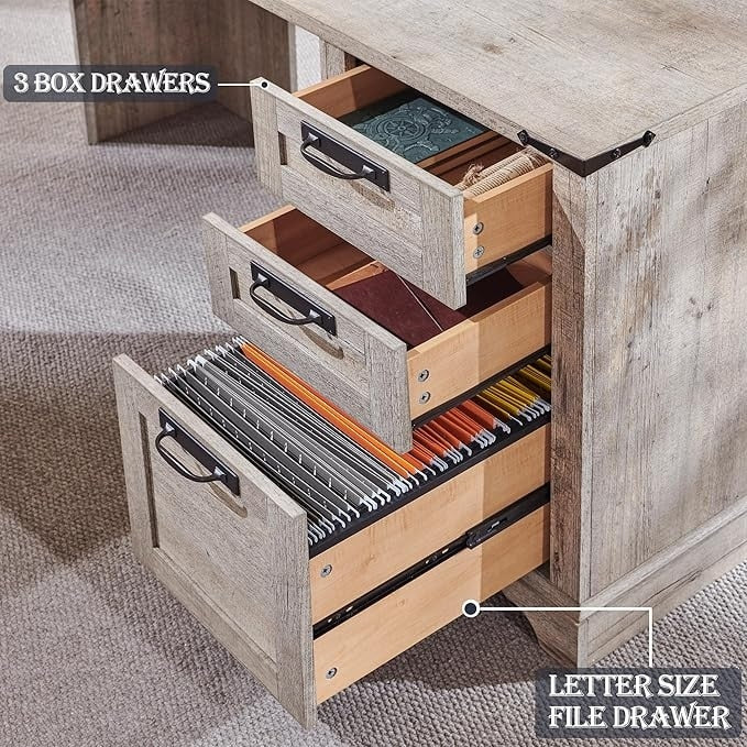 Bureau de direction en forme de L de style farmhouse, bureau d'angle en bois, bureau d'ordinateur