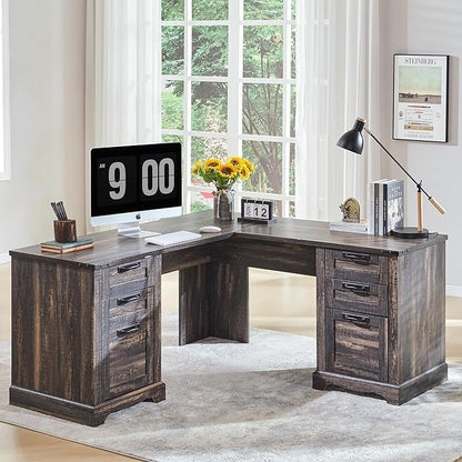Bureau de direction en forme de L de style farmhouse, bureau d'angle en bois, bureau d'ordinateur