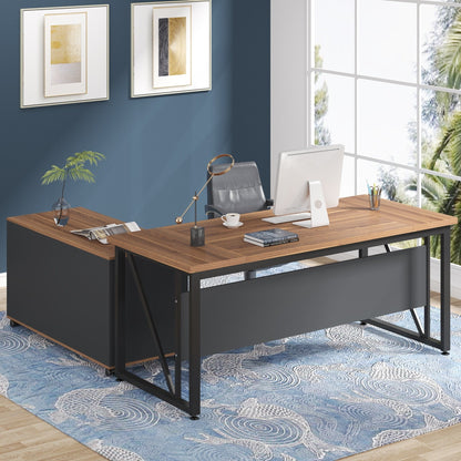 Bureau d'ordinateur en forme de L de 63 pouces avec armoire à dossiers latérale de 47 pouces, ensemble de bureau pour maison et bureau de direction.