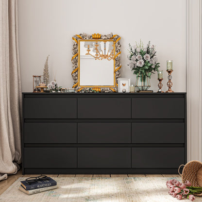 Commode 63W à 9 tiroirs, commode d'appoint pour salon et chambre à coucher.