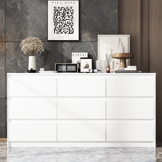 Commode 63W à 9 tiroirs, commode d'appoint pour salon et chambre à coucher.