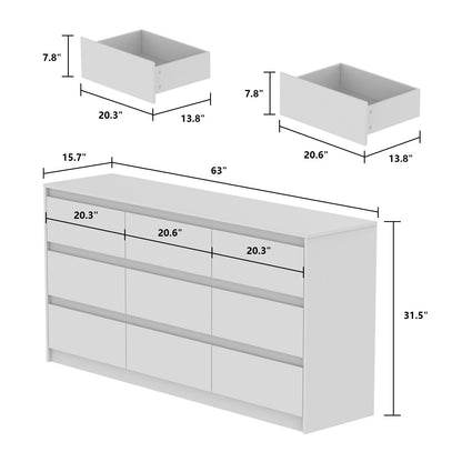 Commode 63W à 9 tiroirs, commode d'appoint pour salon et chambre à coucher.