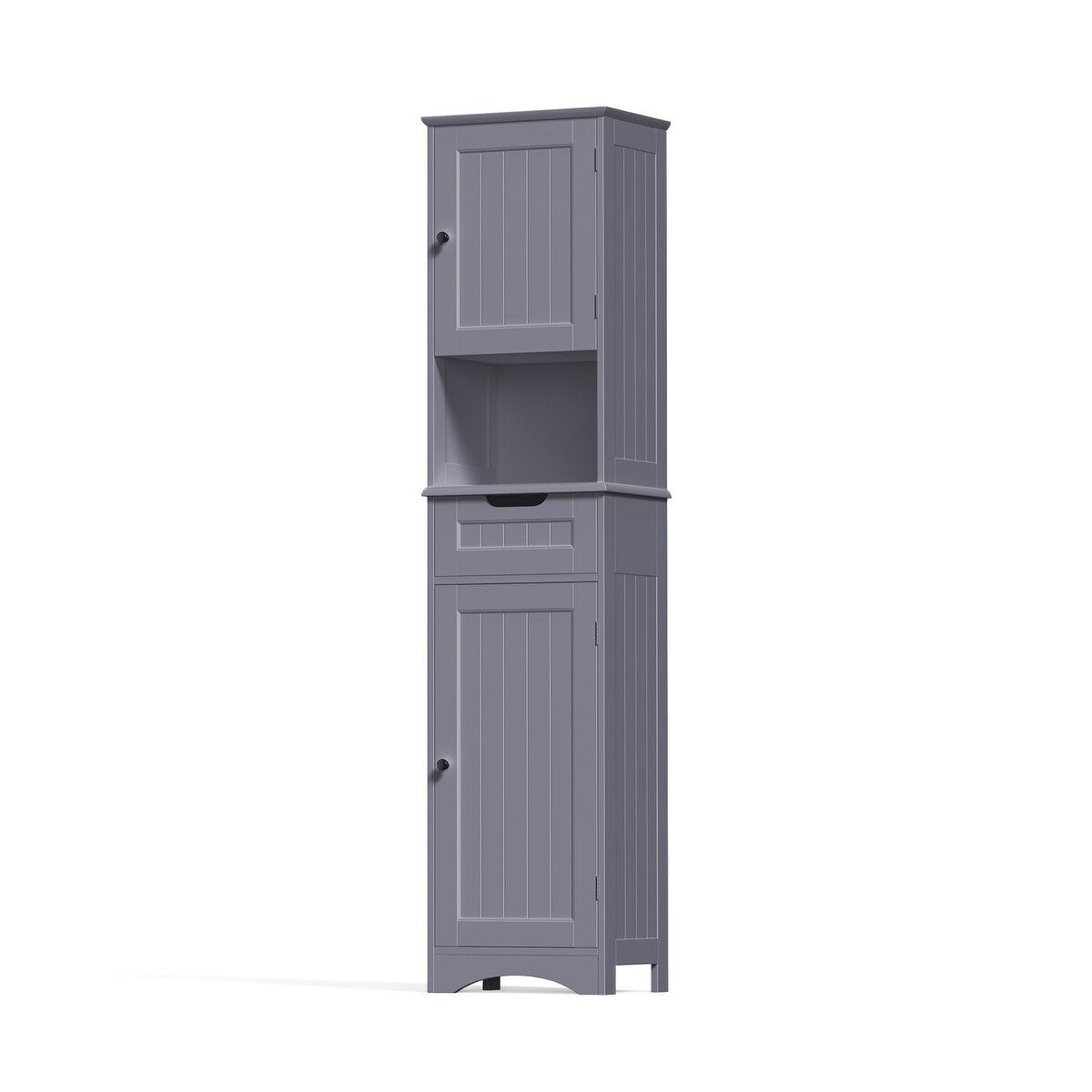 Armoire à linge de salle de bain étroite de 170 cm de hauteur, armoire de rangement autoportante en bois massif à 5 niveaux.