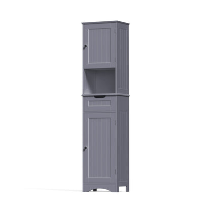 Armoire à linge de salle de bain étroite de 170 cm de hauteur, armoire de rangement autoportante en bois massif à 5 niveaux.