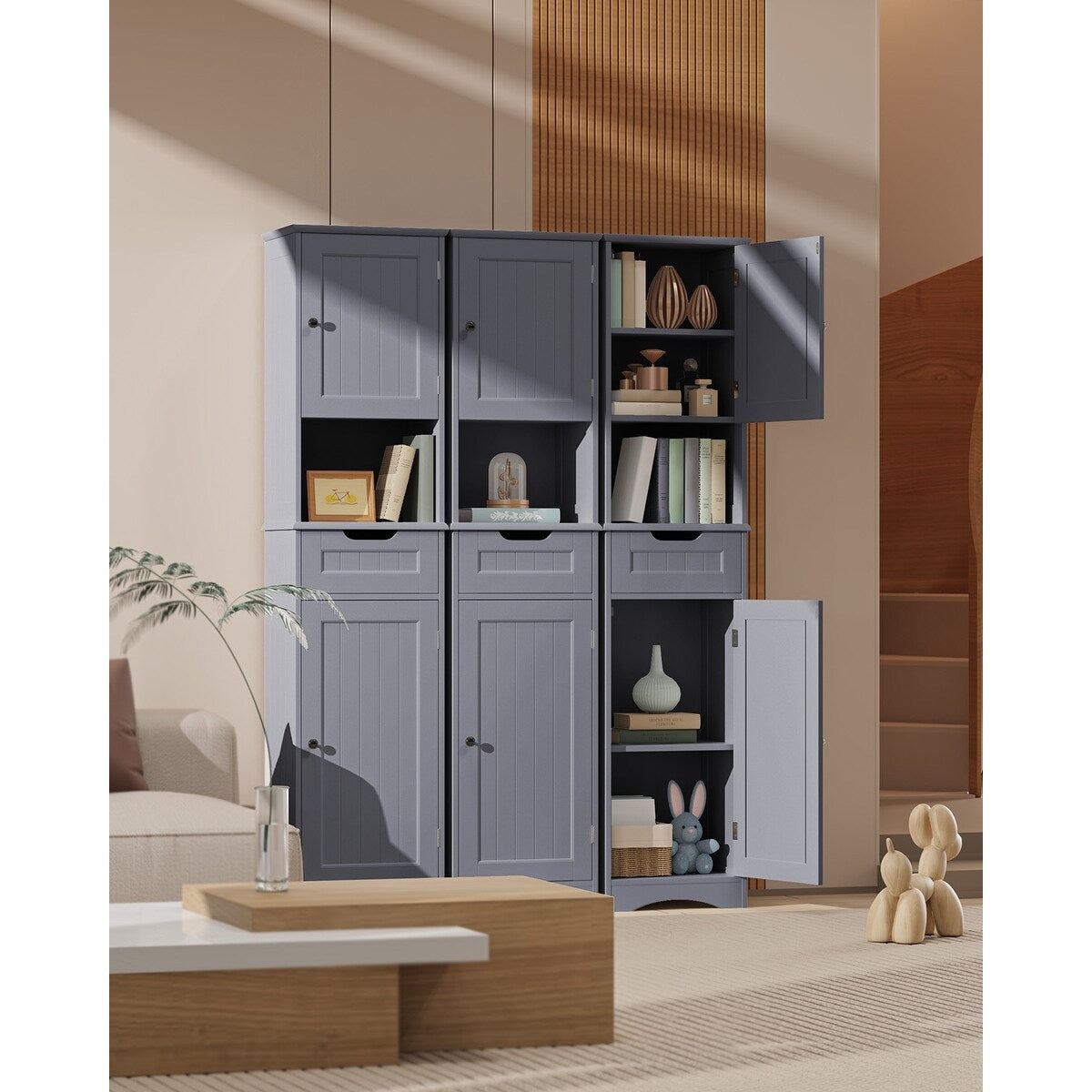 Armoire à linge de salle de bain étroite de 170 cm de hauteur, armoire de rangement autoportante en bois massif à 5 niveaux.