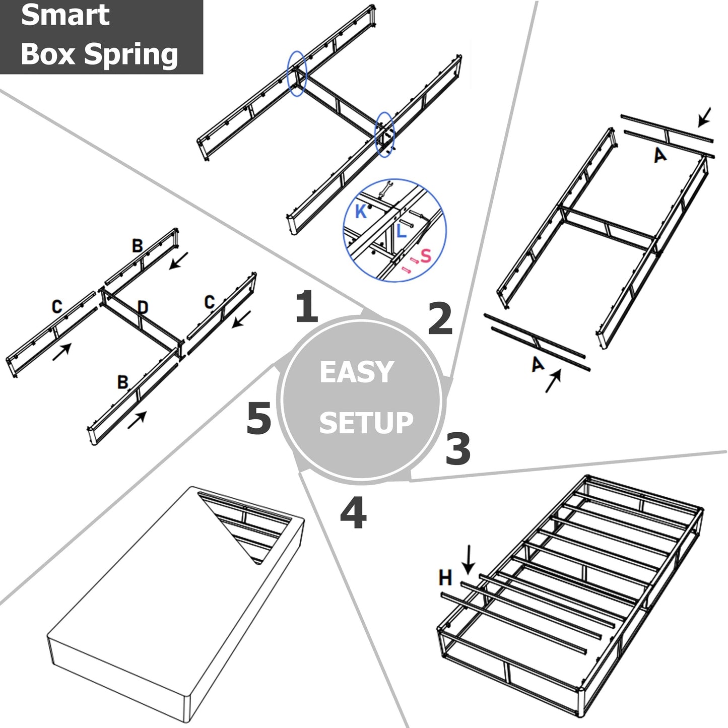FSCHOS Sommier à ressorts métallique de 7 pouces, base de matelas basique, sans pieds.