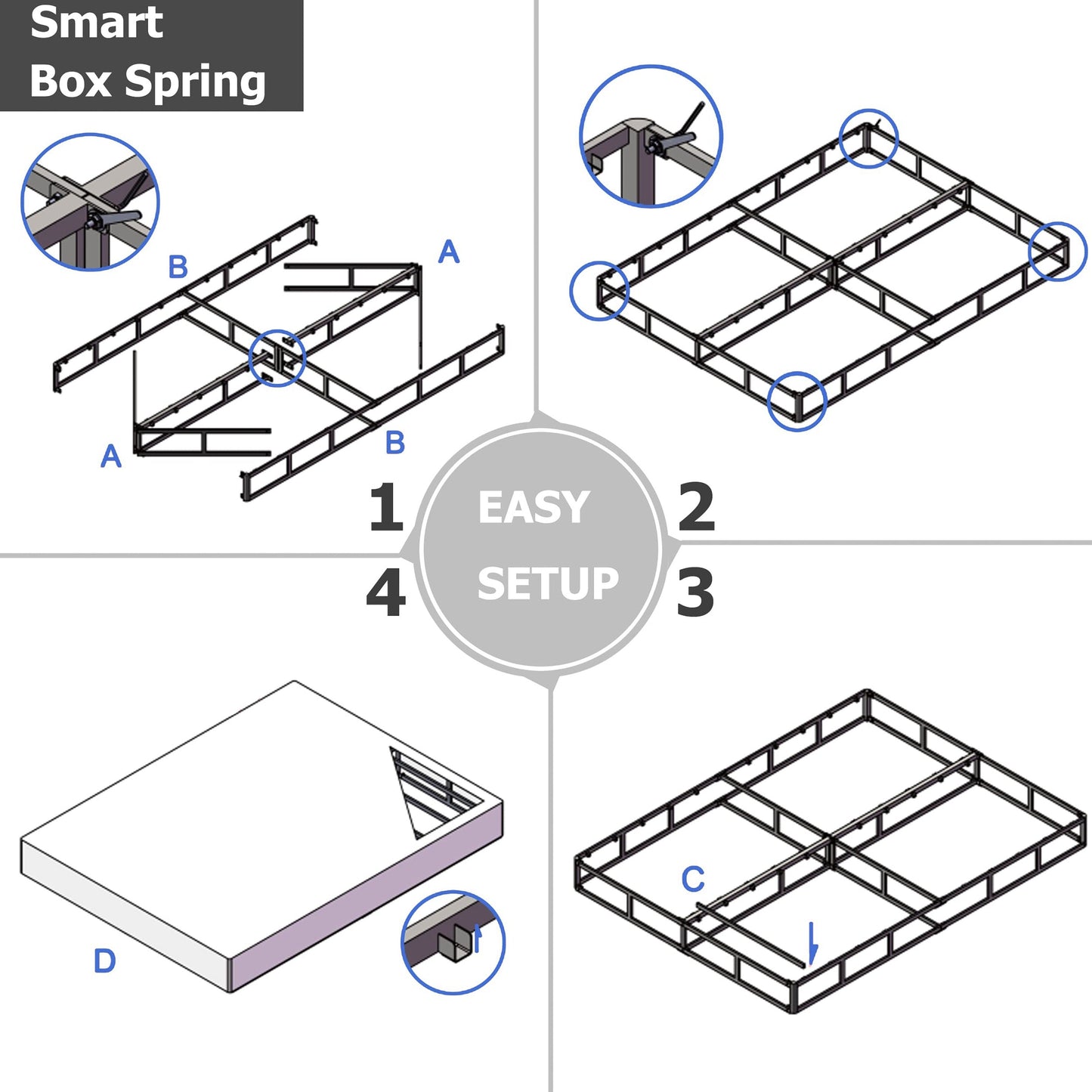 FSCHOS Sommier à ressorts métallique de 7 pouces, base de matelas basique, sans pieds.