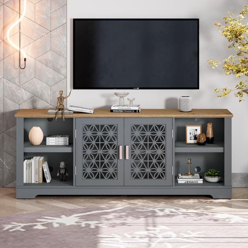 Meuble TV mural décoratif à motif floral rustique de 70 pouces pour téléviseurs jusqu'à 80 pouces