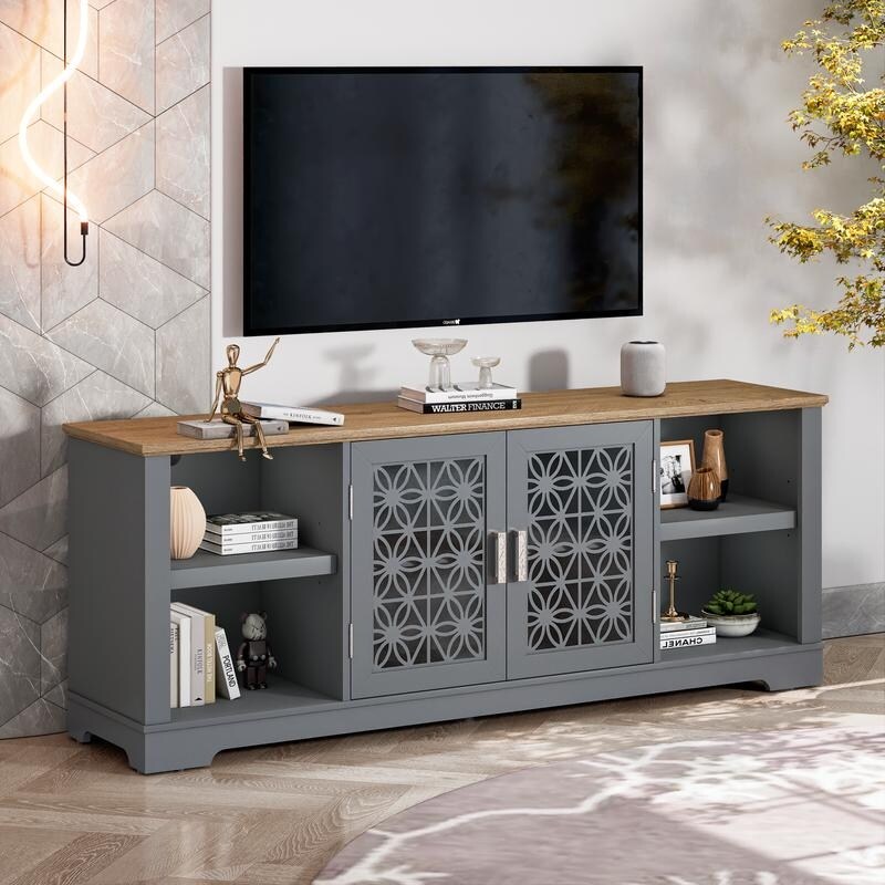 Meuble TV mural décoratif à motif floral rustique de 70 pouces pour téléviseurs jusqu'à 80 pouces