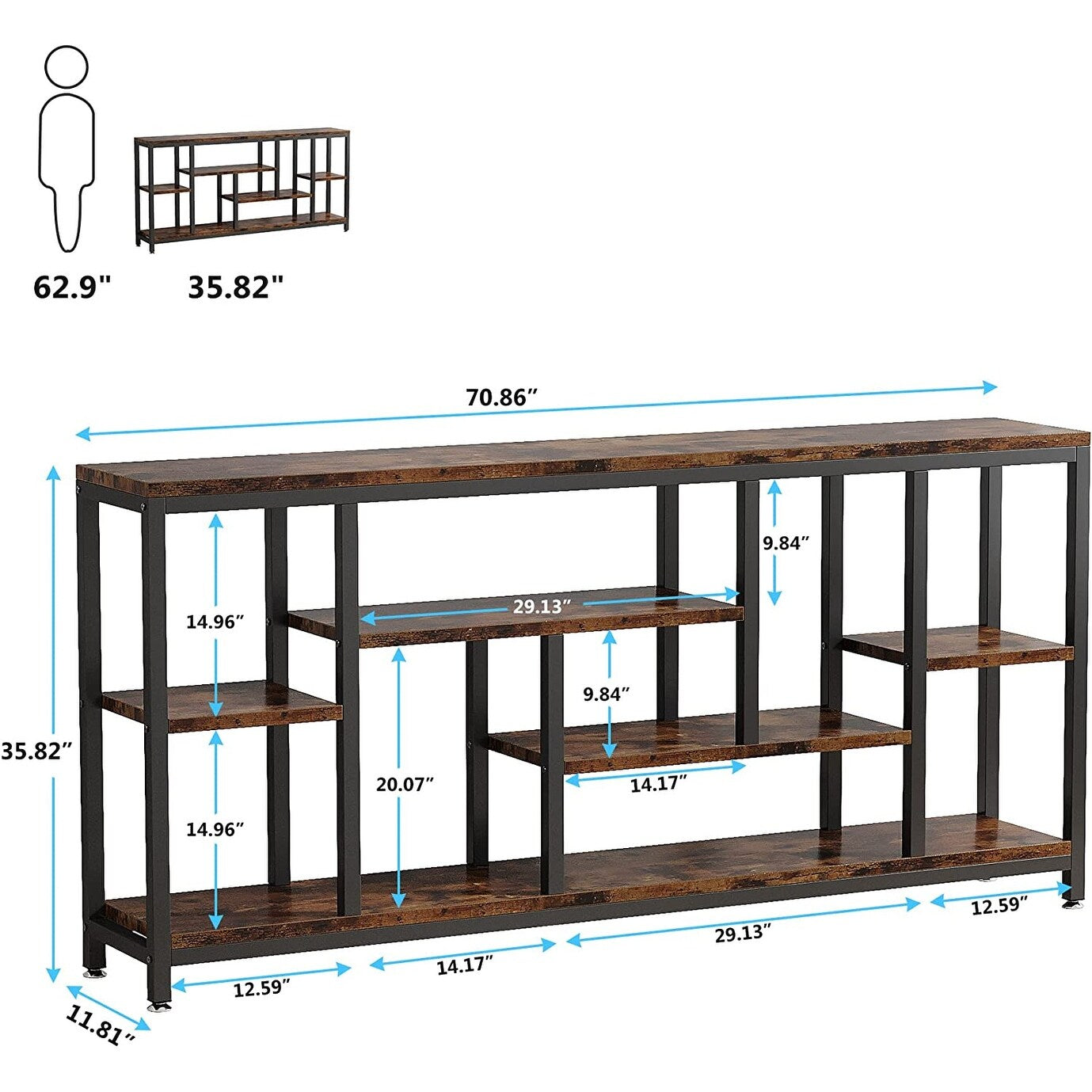 Table console de 180 cm avec rangement, table d'entrée à 3 niveaux pour couloir