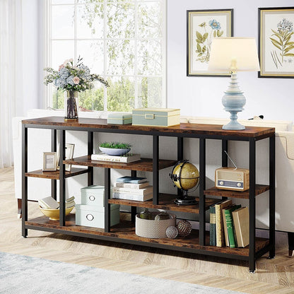 Table console de 180 cm avec rangement, table d'entrée à 3 niveaux pour couloir