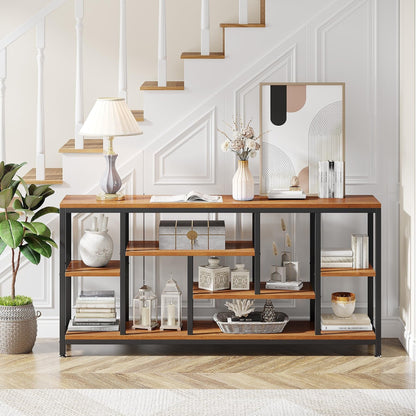 Table console de 180 cm avec rangement, table d'entrée à 3 niveaux pour couloir