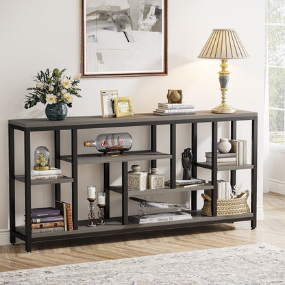 Table console de 180 cm avec rangement, table d'entrée à 3 niveaux pour couloir