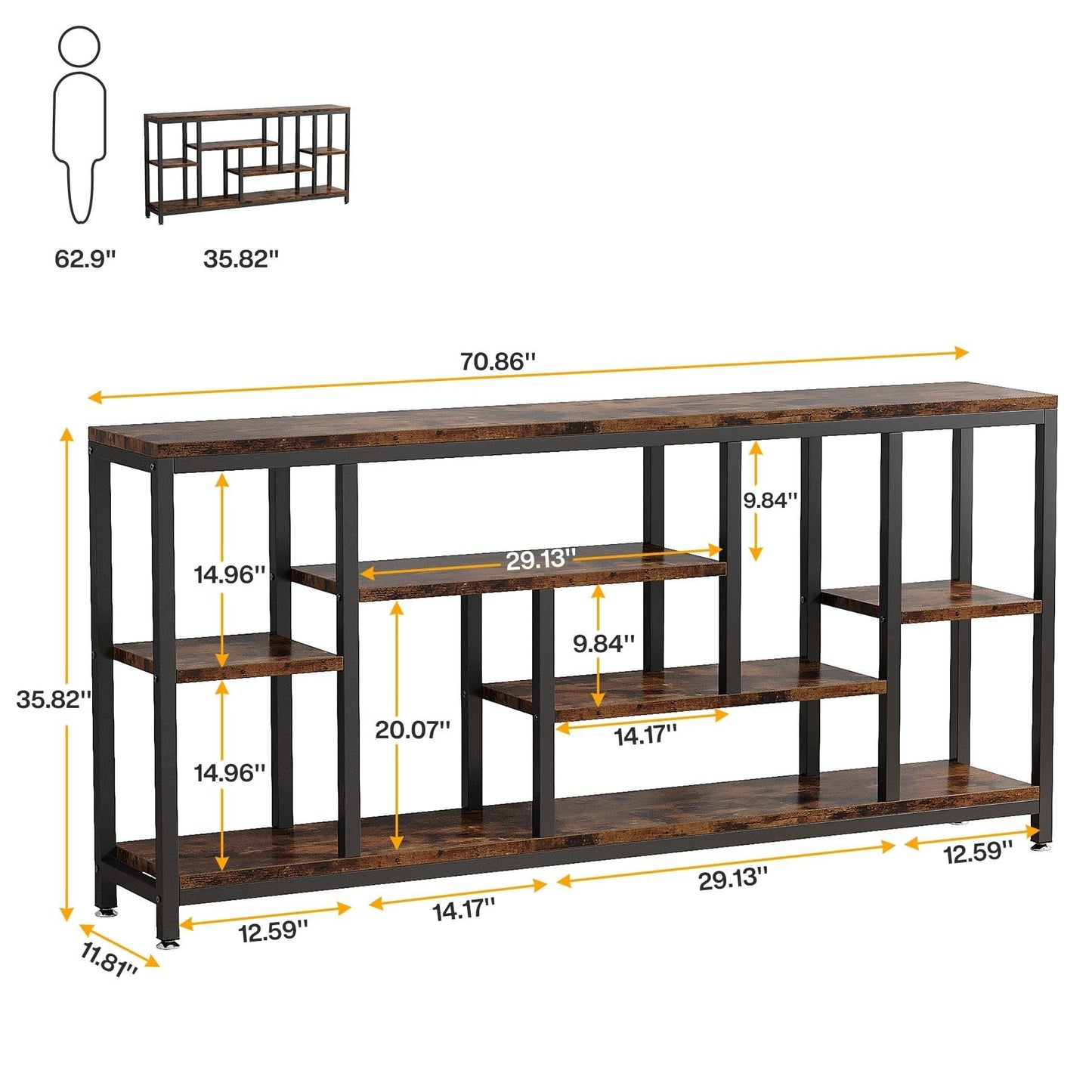 Table console de 180 cm avec rangement, table d'entrée à 3 niveaux pour couloir