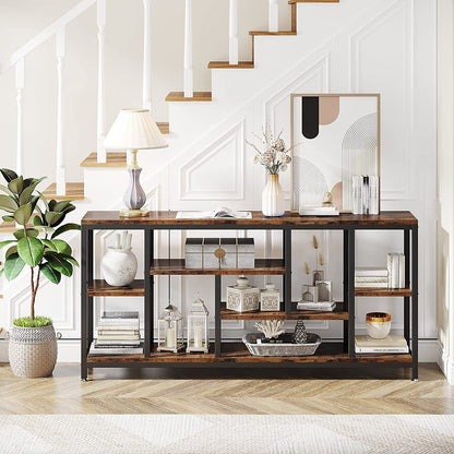 Table console de 180 cm avec rangement, table d'entrée à 3 niveaux pour couloir