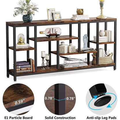 Table console de 180 cm avec rangement, table d'entrée à 3 niveaux pour couloir