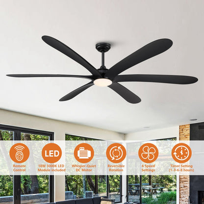 Ventilateur de plafond DC à 6 pales de 183 cm (72 pouces) en bois flotté avec éclairage et télécommande
