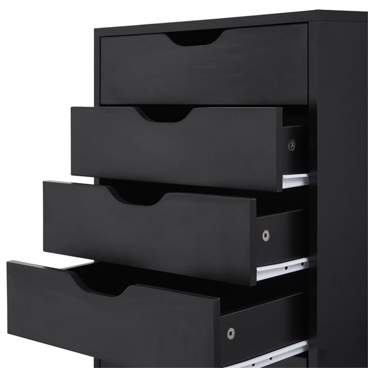 Armoire étroite en bois à 9 tiroirs avec coulisses à glissement fluide et étagère de rangement supérieure.