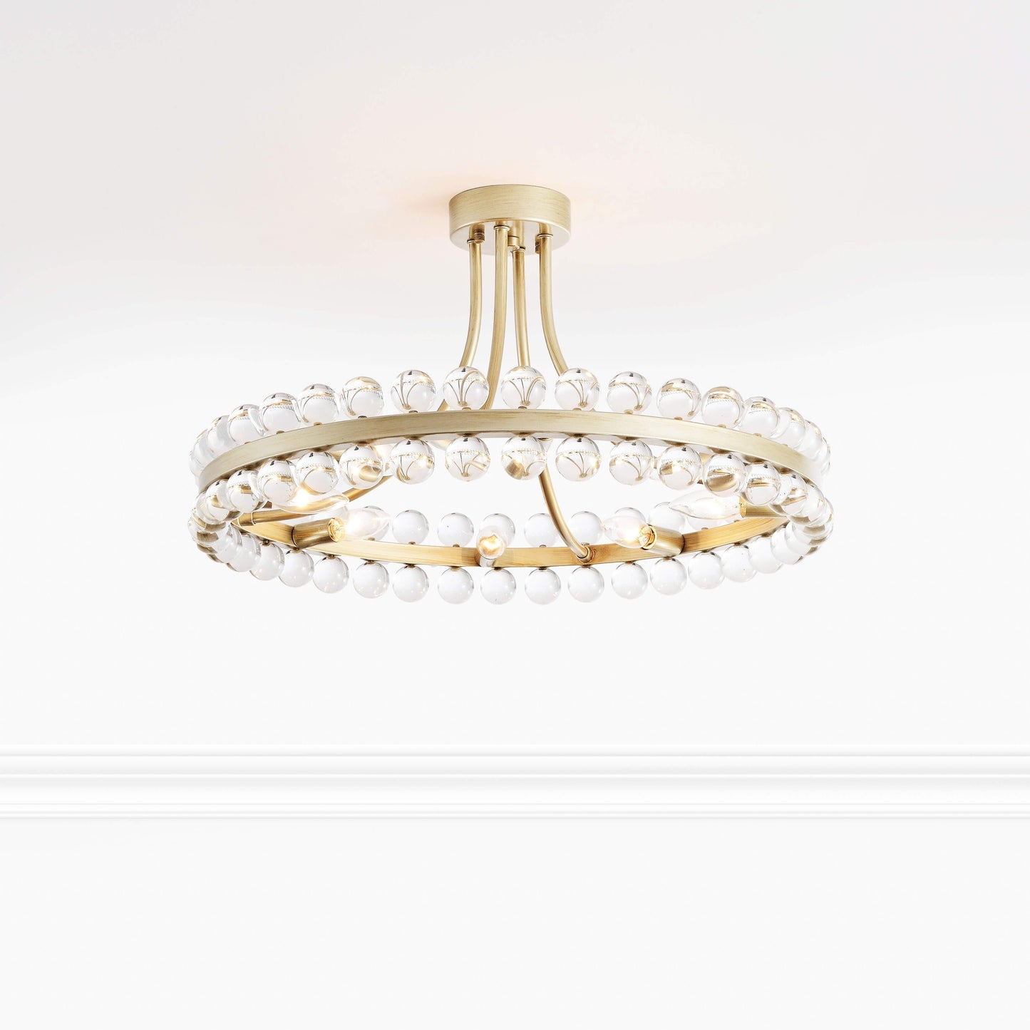 Suspension semi-encastrée Elvira à 8 lumières en forme de roue de charrette avec cristaux