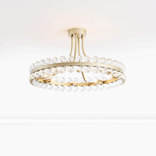 Suspension semi-encastrée Elvira à 8 lumières en forme de roue de charrette avec cristaux