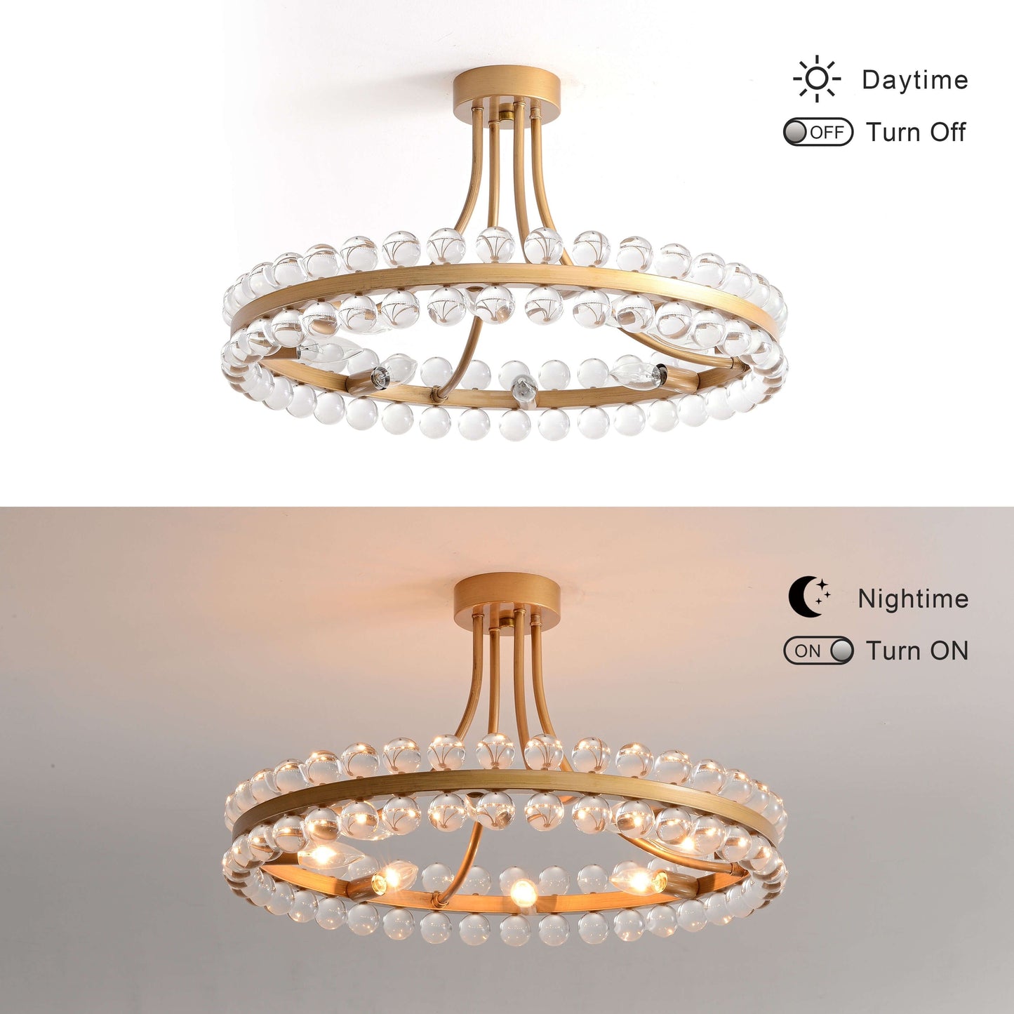 Suspension semi-encastrée Elvira à 8 lumières en forme de roue de charrette avec cristaux
