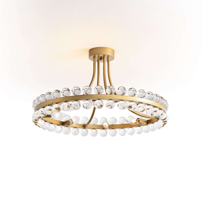 Suspension semi-encastrée Elvira à 8 lumières en forme de roue de charrette avec cristaux