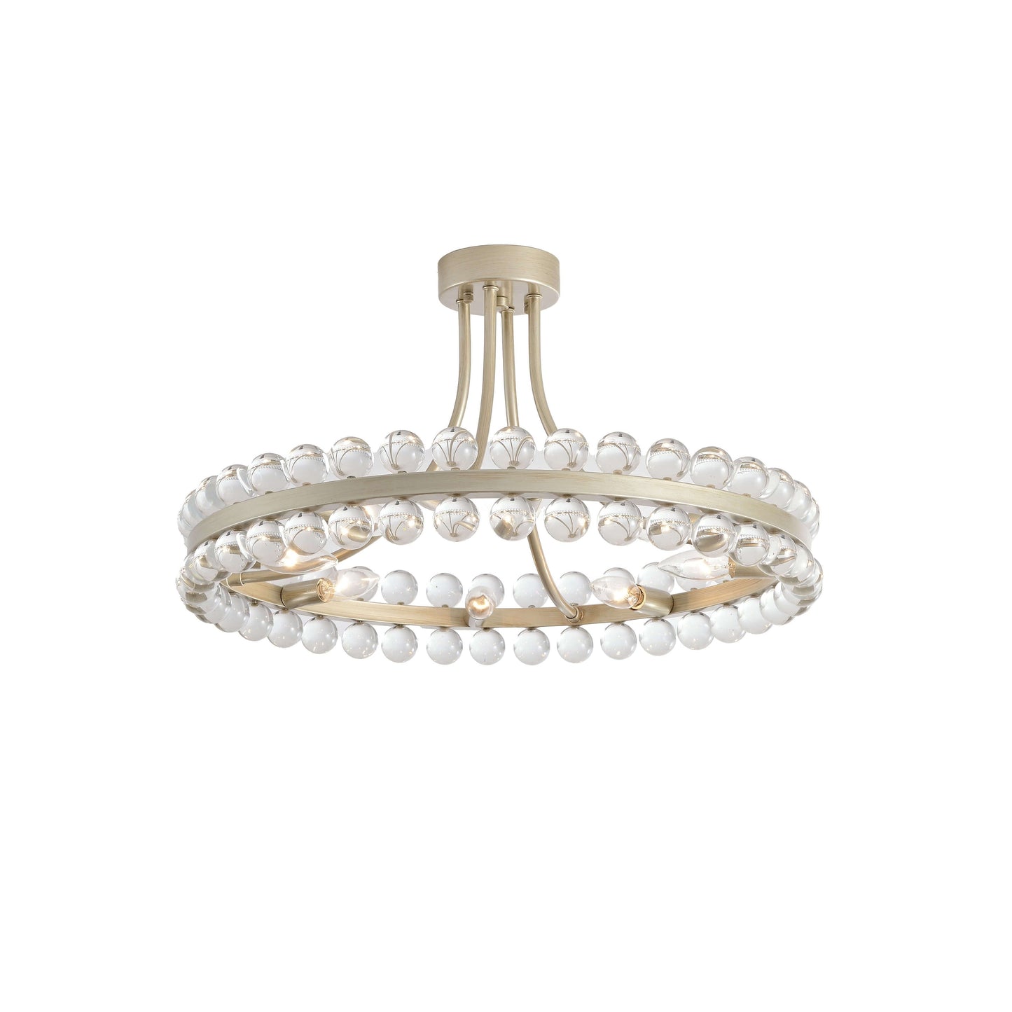Suspension semi-encastrée Elvira à 8 lumières en forme de roue de charrette avec cristaux
