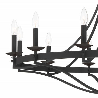 Luminaire à 12 lumières Fidenza, style ferme moderne, en forme de roue de chariot d'empire, avec certification UL - Diamètre 40'' * Hauteur 135''