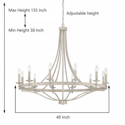 Luminaire à 12 lumières Fidenza, style ferme moderne, en forme de roue de chariot d'empire, avec certification UL - Diamètre 40'' * Hauteur 135''