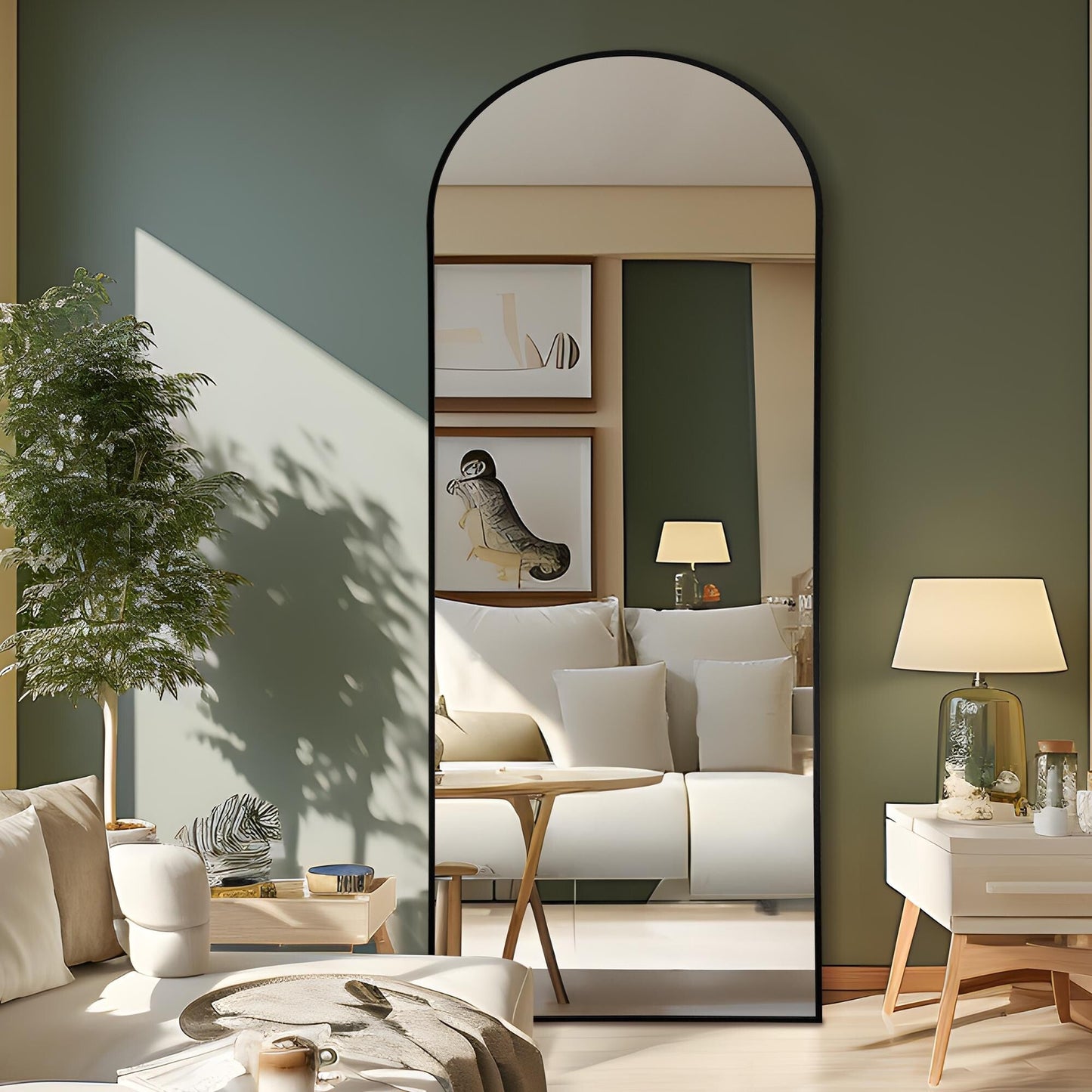 Dovelina Miroir mural à poser, miroir de sol à arche, miroir grand format