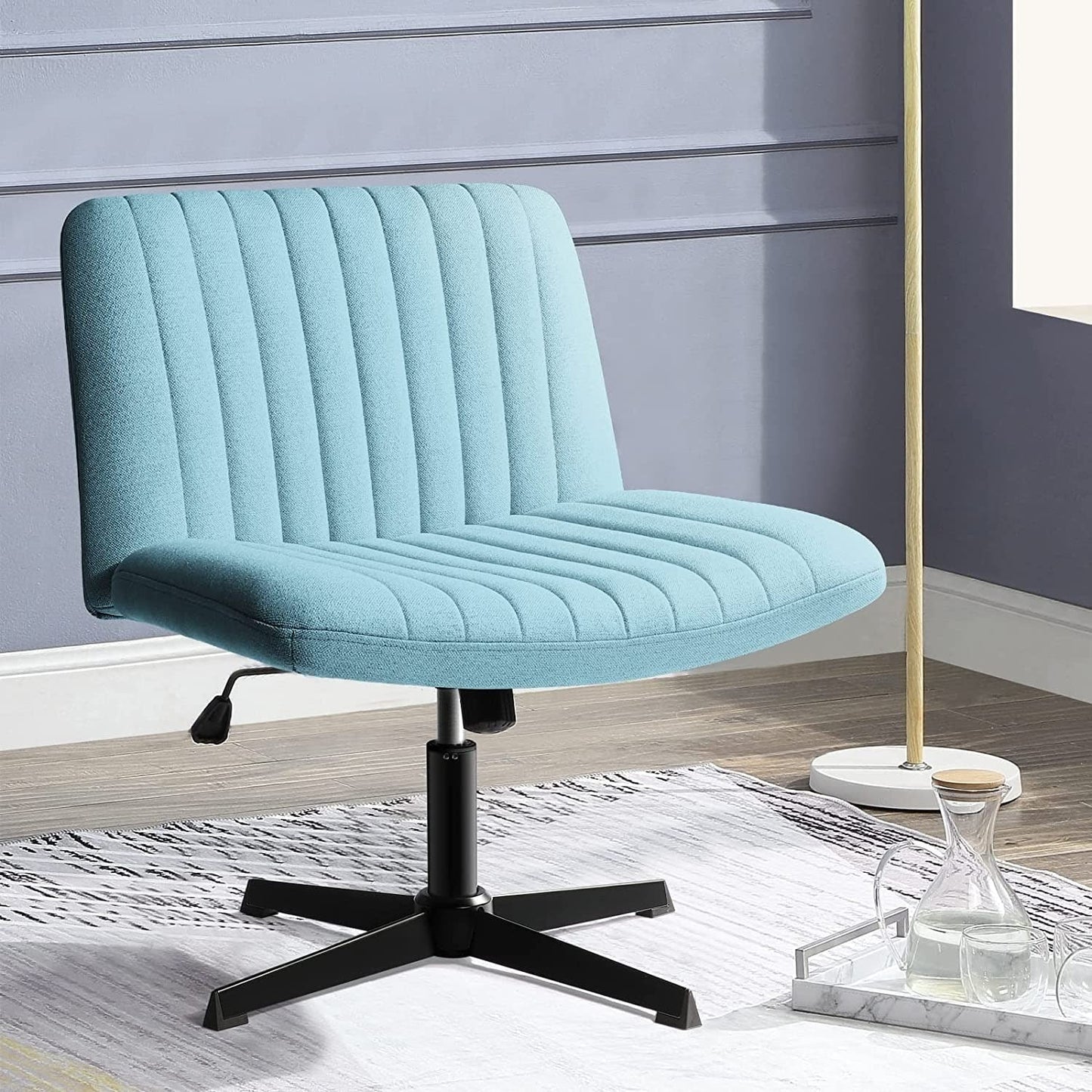 BOSSIN Criss Cross Chair Armless Office Desk Chair No Wheels,Fabric Padded Modern Swivel Vanity Chair office chair