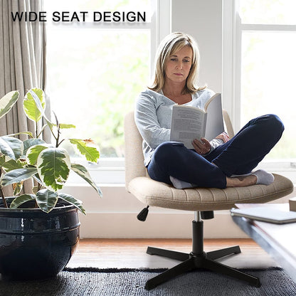 BOSSIN Criss Cross Chair Armless Office Desk Chair No Wheels,Fabric Padded Modern Swivel Vanity Chair office chair