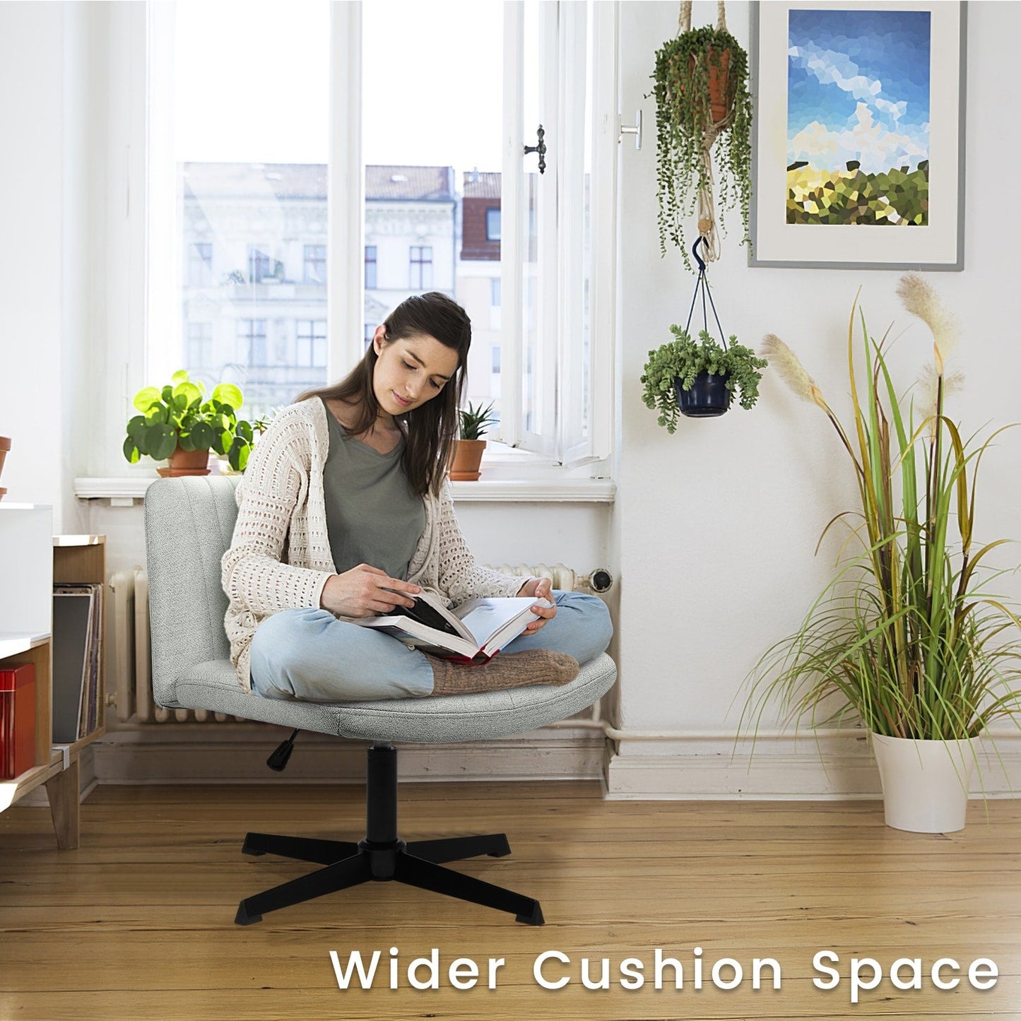 BOSSIN Criss Cross Chair Armless Office Desk Chair No Wheels,Fabric Padded Modern Swivel Vanity Chair office chair