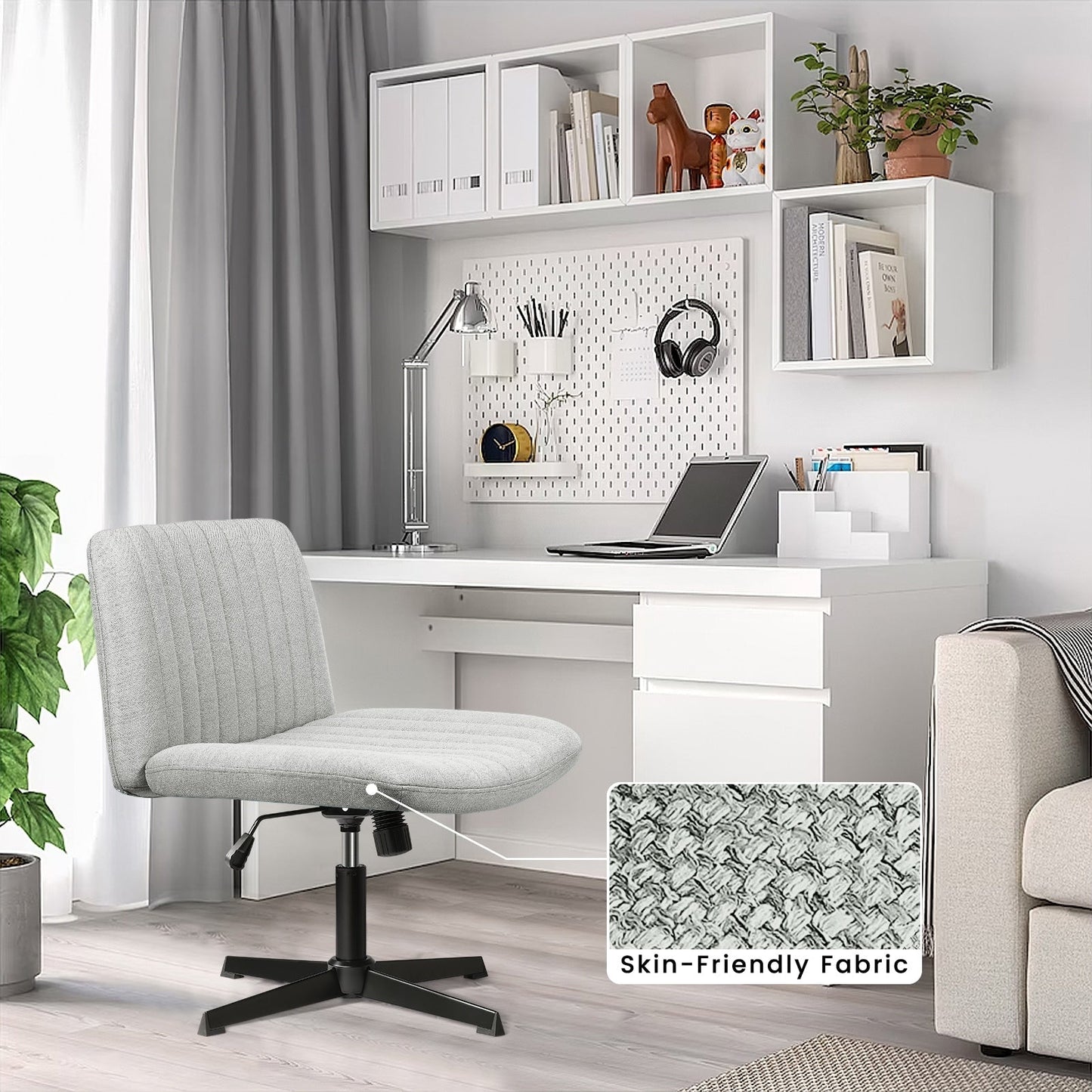 BOSSIN Criss Cross Chair Armless Office Desk Chair No Wheels,Fabric Padded Modern Swivel Vanity Chair office chair
