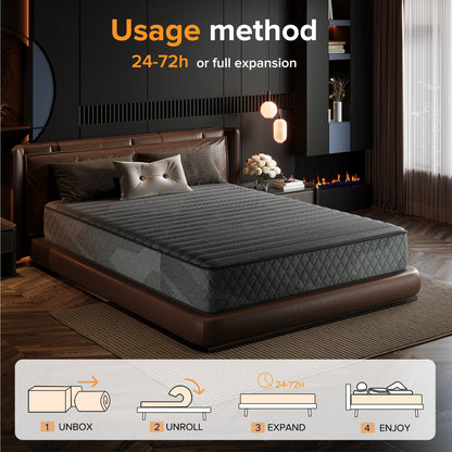 Matelas hybride en mousse à mémoire de forme avec gel, 25 cm (10 po), fermeté moyenne, SweDrea, respirant et rafraîchissant, certifié CertiPUR-US, SGS et OEKO-TEX.