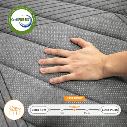 Matelas hybride en mousse à mémoire de forme avec gel, 25 cm (10 po), fermeté moyenne, SweDrea, respirant et rafraîchissant, certifié CertiPUR-US, SGS et OEKO-TEX.