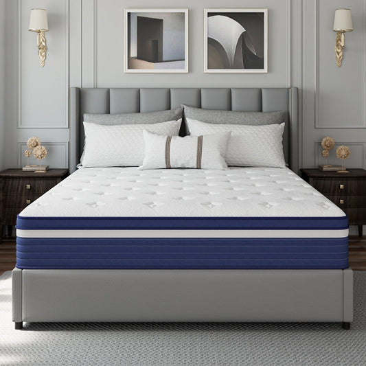 Matelas hybride à ressorts SweDrea de 25 cm (10 po) à refroidissement et respirabilité, fermeté moyenne, certifié CertiPUR-US, SGS et OEKO-TEX.